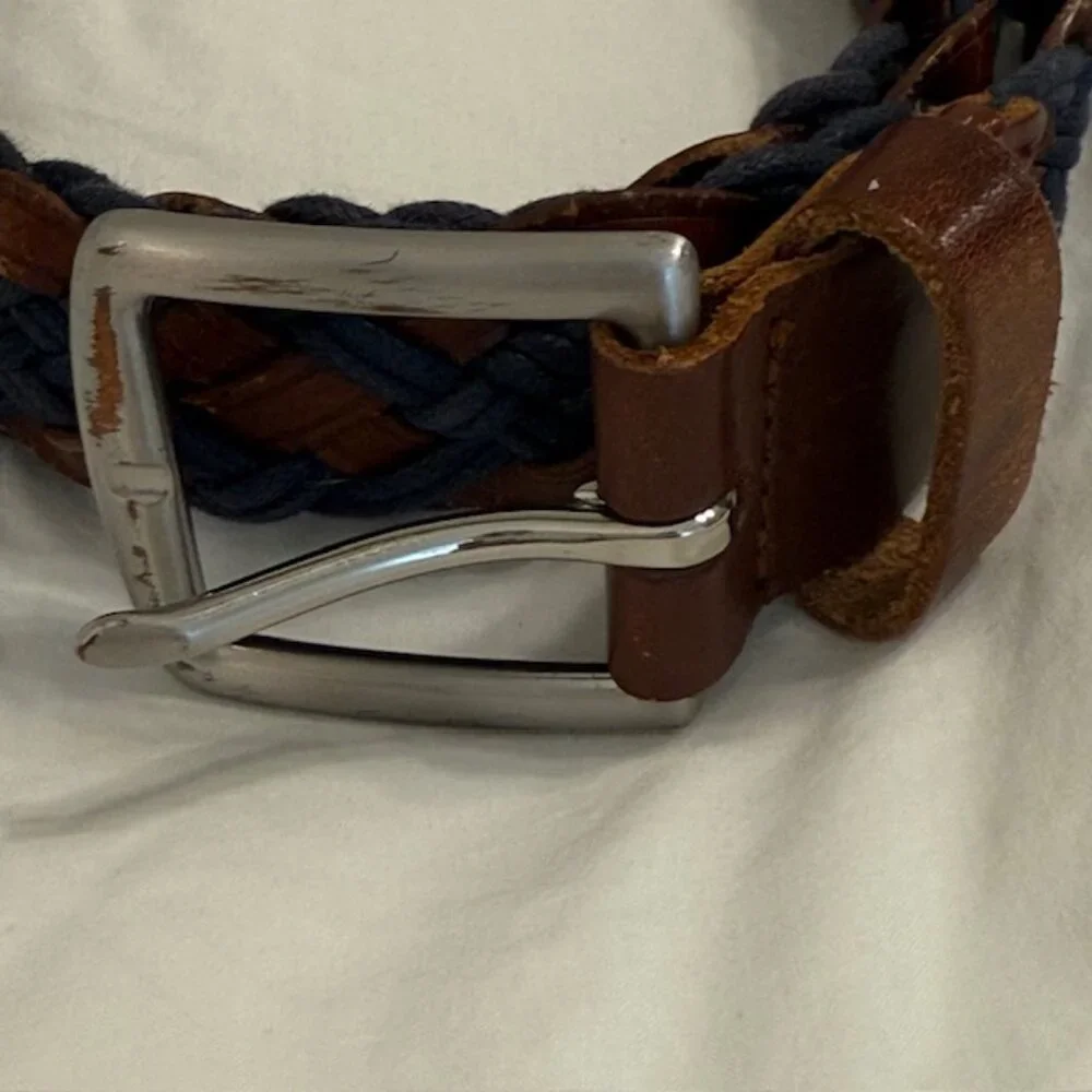 Colorful‎ Braided Belt - Genuine Leather - Women's Size 36 Navy & Brown Leather